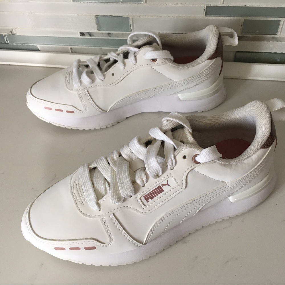 Puma Women's White Sneakers with Dusty Rose Accents